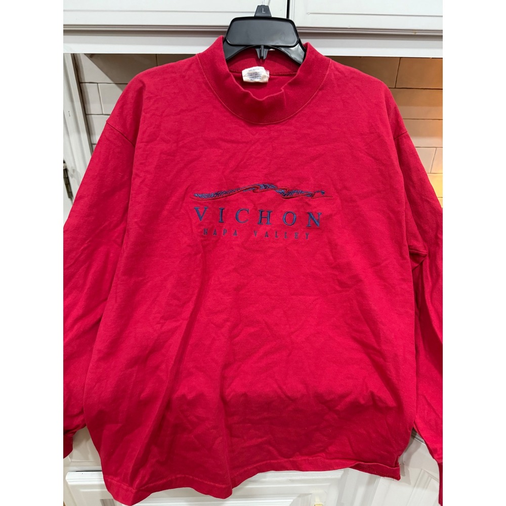 Vtg Red VICHON NAPA VALLEY Mock Neck Long Sleeve Cotton Sweatshirt L